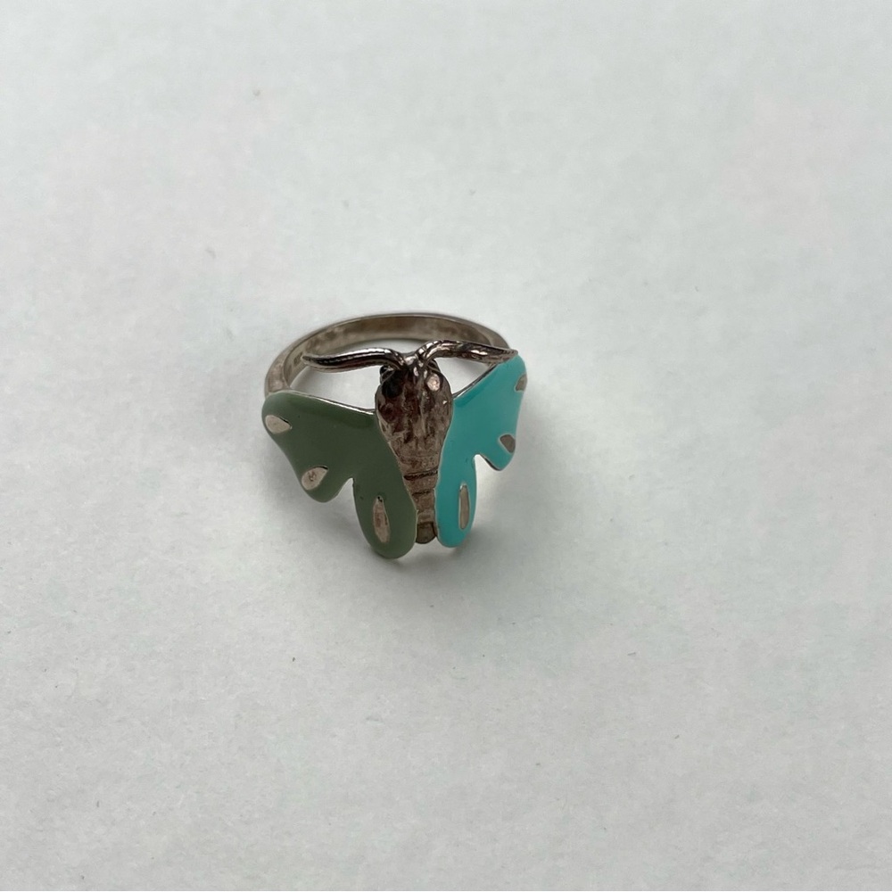 Silver and Green Butterfly Ring